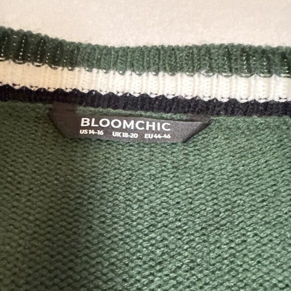 Bloomchic Lurex Cable Knit V Neck Pullover Dark Green Sweater Size 14/16 - Picture 3 of 7